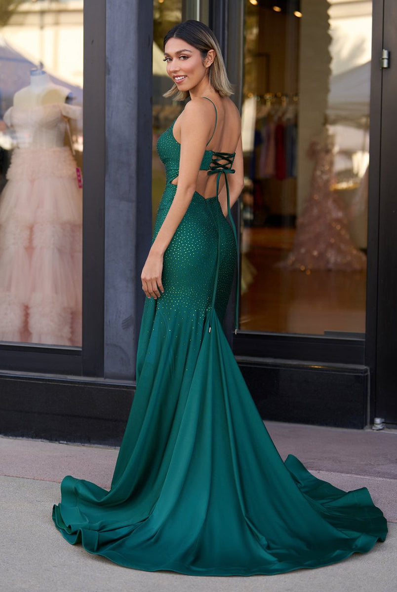Emelia | Mermaid Spaghettti Strap Beaded Satin Prom Dress with Slit