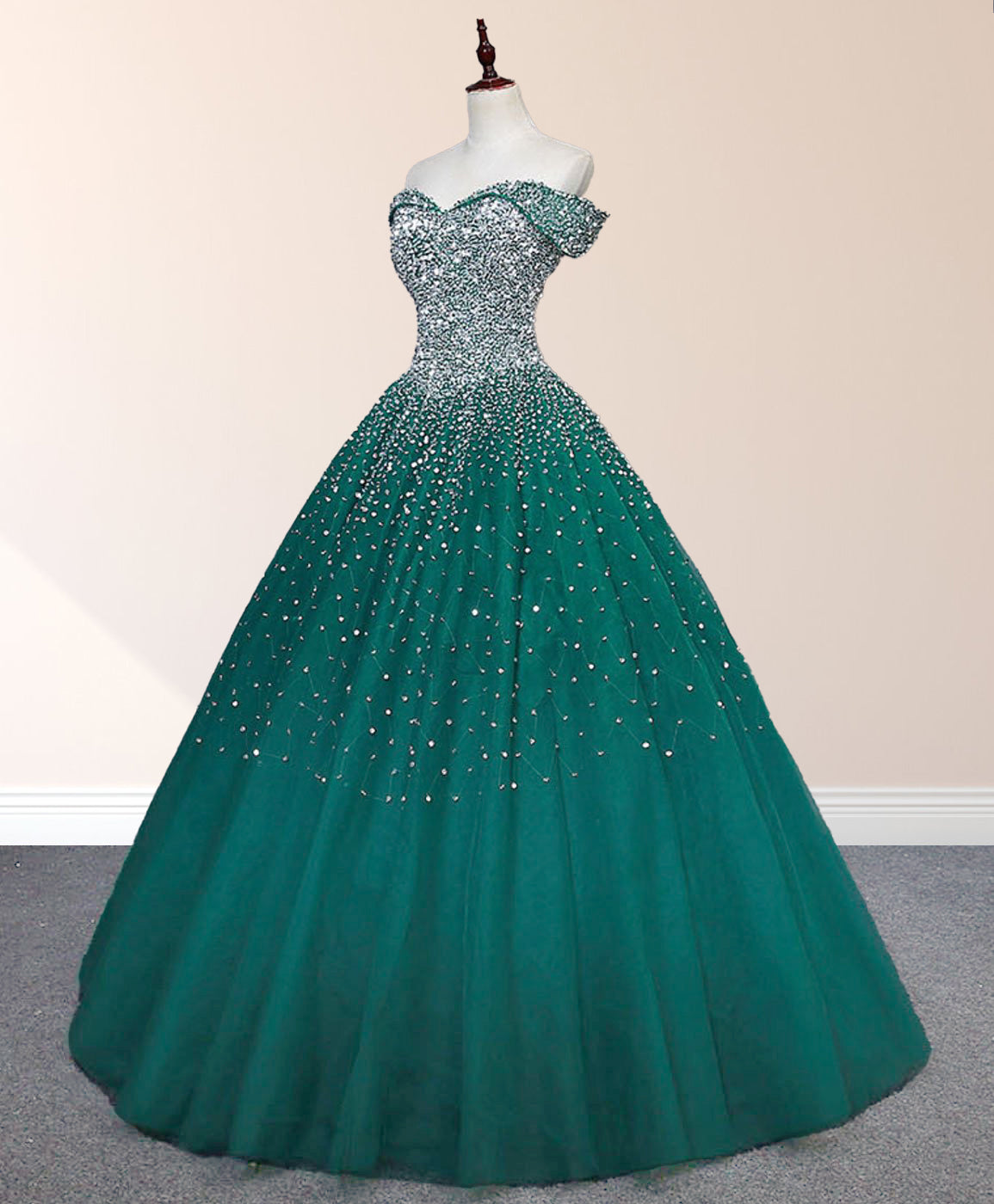 Emerald Green Sequin Prom Dresses Beaded Quinceanera Dresses