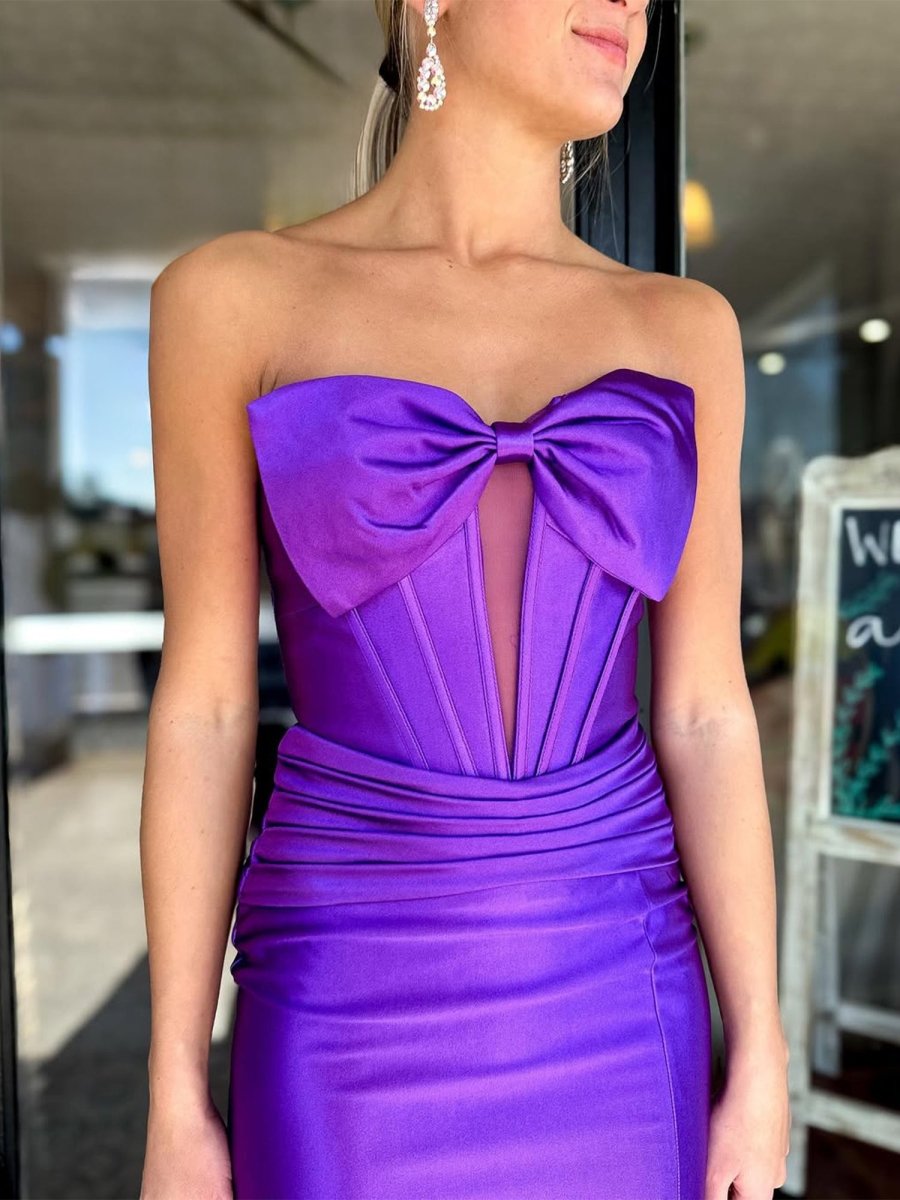 Emeralda | Purple - Strapless Bodycon Satin Homecoming Dresses With Bow