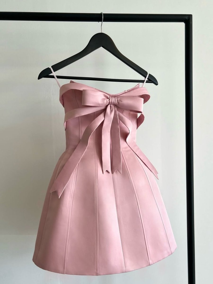 Enya | Pink - Strapless A Line Satin Short Homecoming Dresses With Bow
