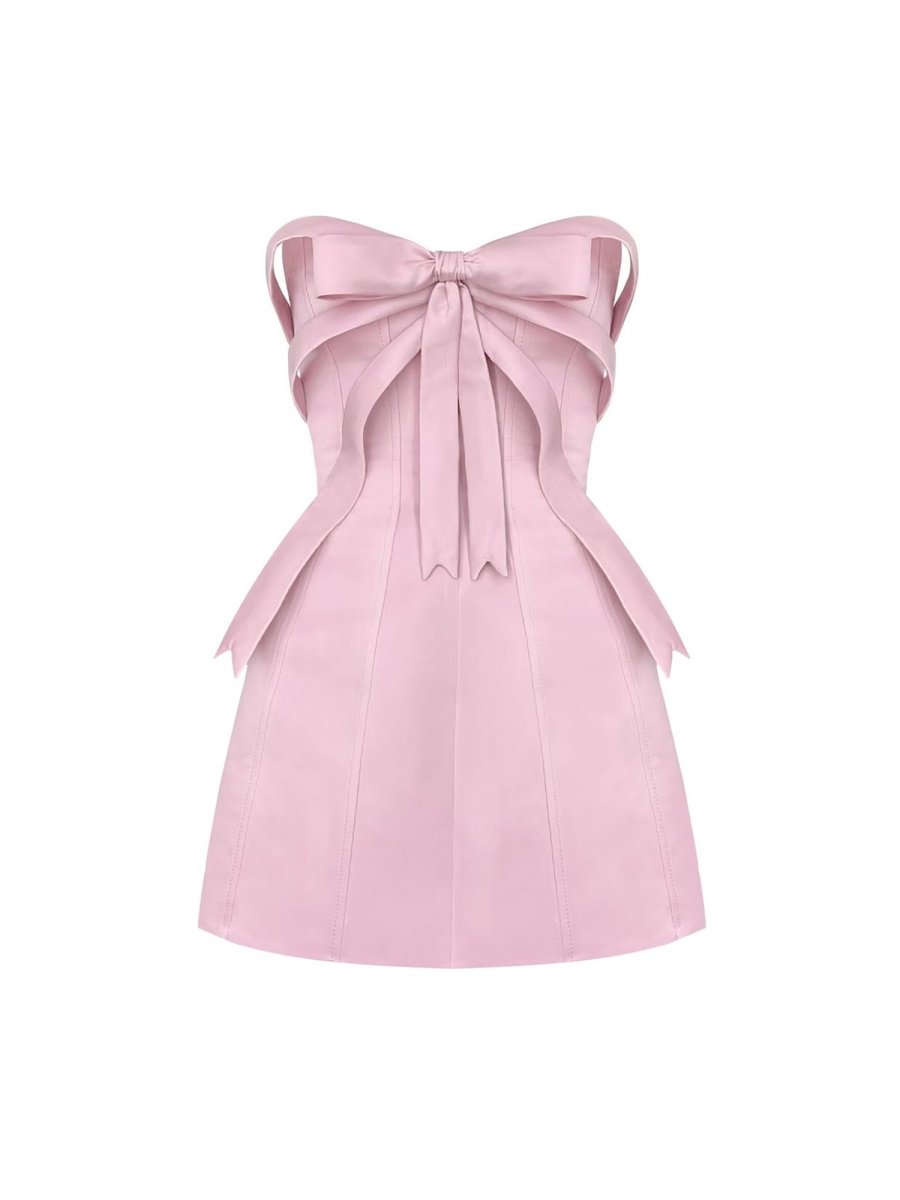Enya | Pink - Strapless A Line Satin Short Homecoming Dresses With Bow