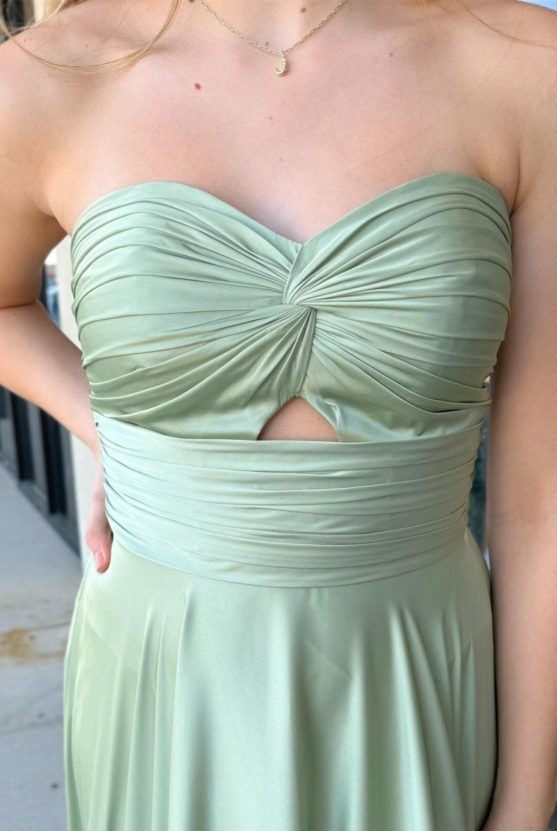 Enzley | Sage Strapless Twisted Knot Maxi Bridesmaid Dress - KissProm