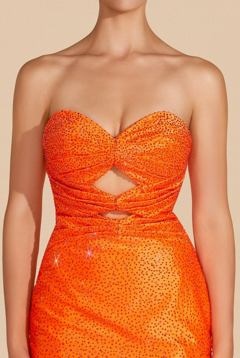 Eos | Bright Orange - Sheath Sweetheart Sequined Cut Out Short Homecoming Dresses
