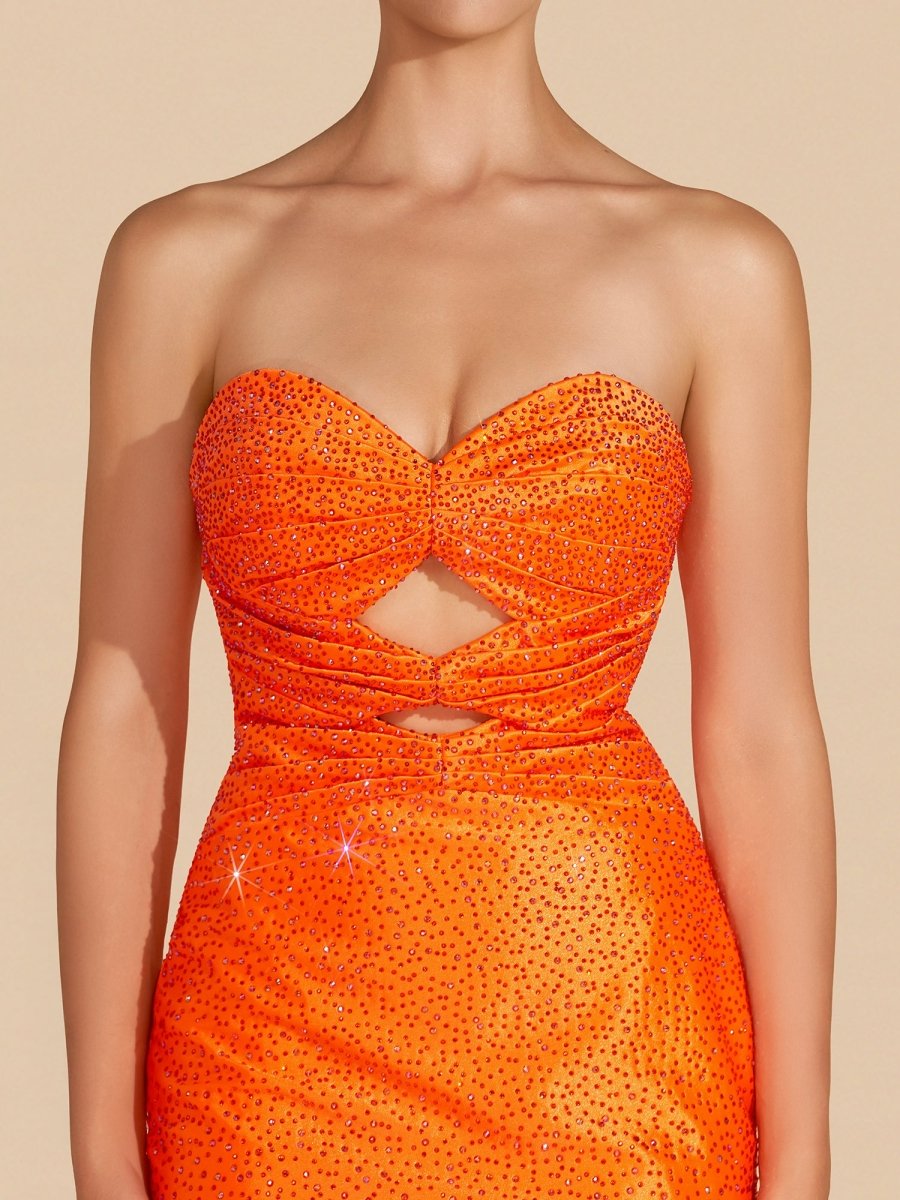 Eos | Bright Orange - Sheath Sweetheart Sequined Cut Out Short Homecoming Dresses