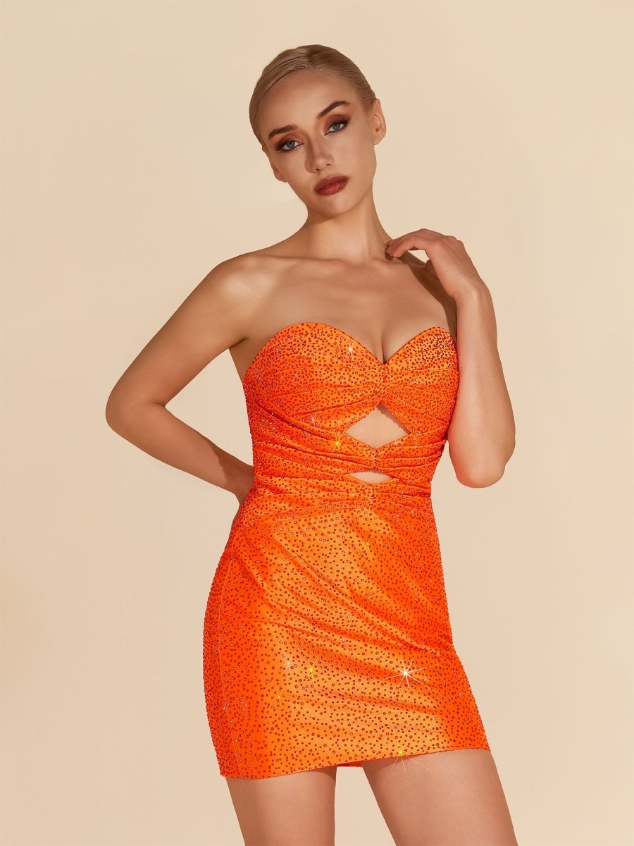 Eos | Bright Orange - Sheath Sweetheart Sequined Cut Out Short Homecoming Dresses