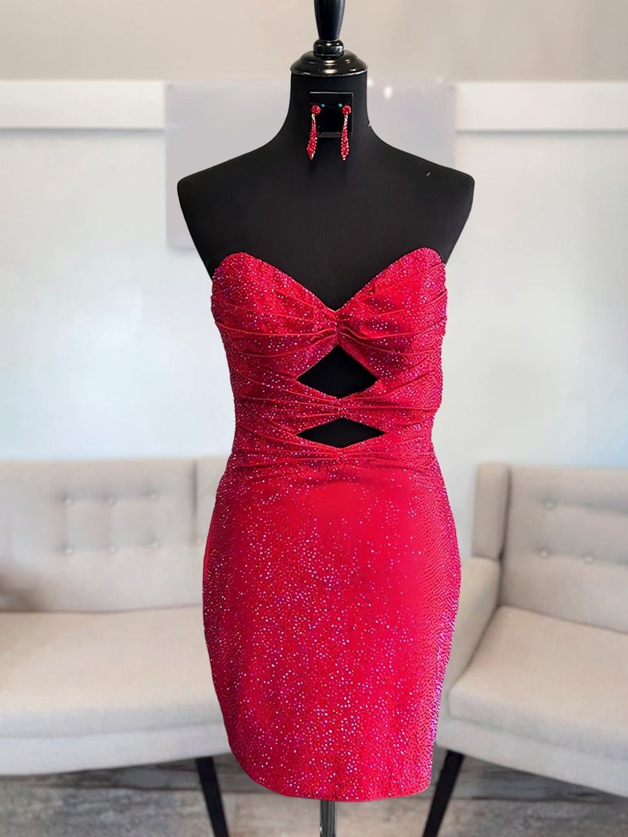 Eos | Red - Sheath Sweetheart Sequined Cut Out Short Homecoming Dresses