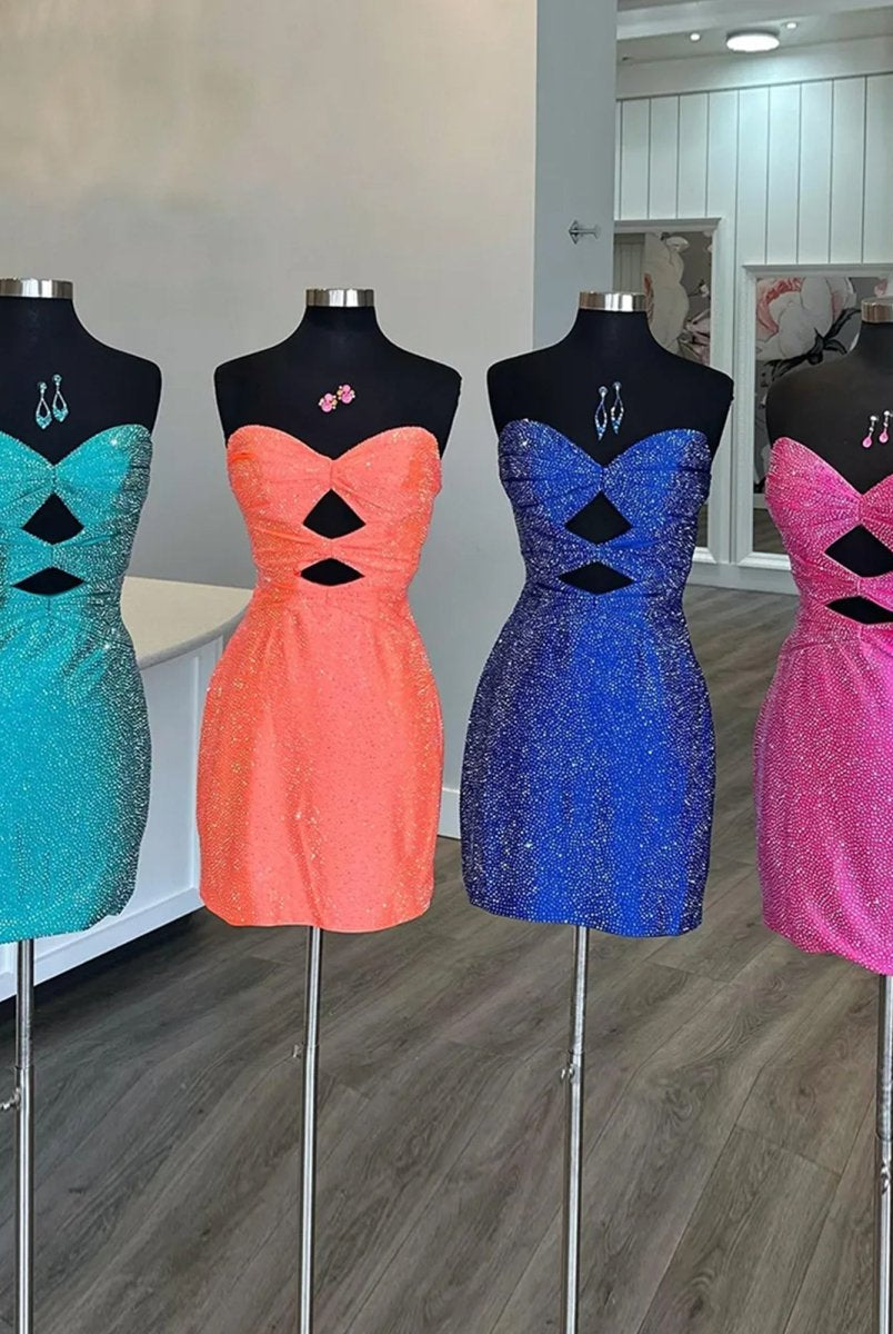 Eos | Royal Blue - Sheath Sweetheart Sequined Cut Out Short Homecoming Dresses