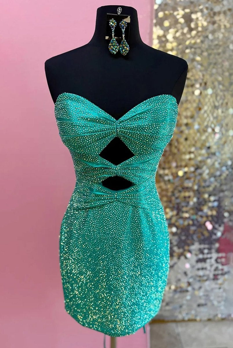 Eos | Turquoise - Sheath Sweetheart Sequined Cut Out Short Homecoming Dresses