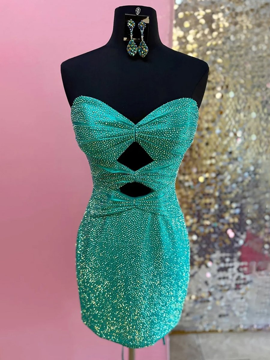 Eos | Turquoise - Sheath Sweetheart Sequined Cut Out Short Homecoming Dresses