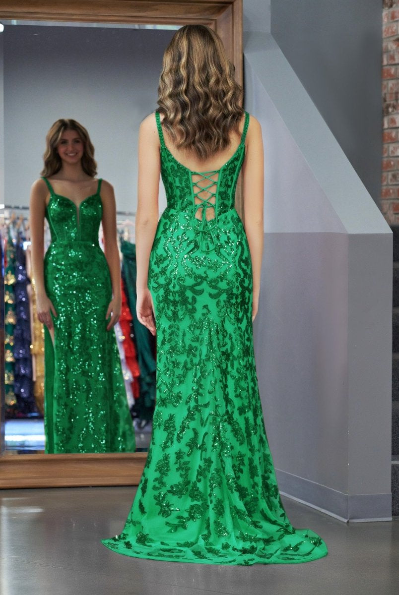 Sparkly Blue Sheath Sequins Long Prom Dress with Slit