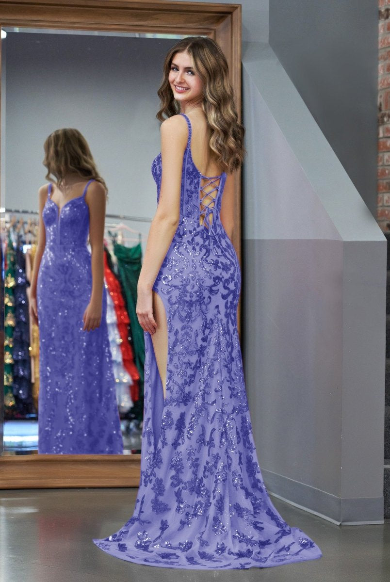 Erryn |Purple Sheath Sequins Long Prom Dress with Slit - KissProm