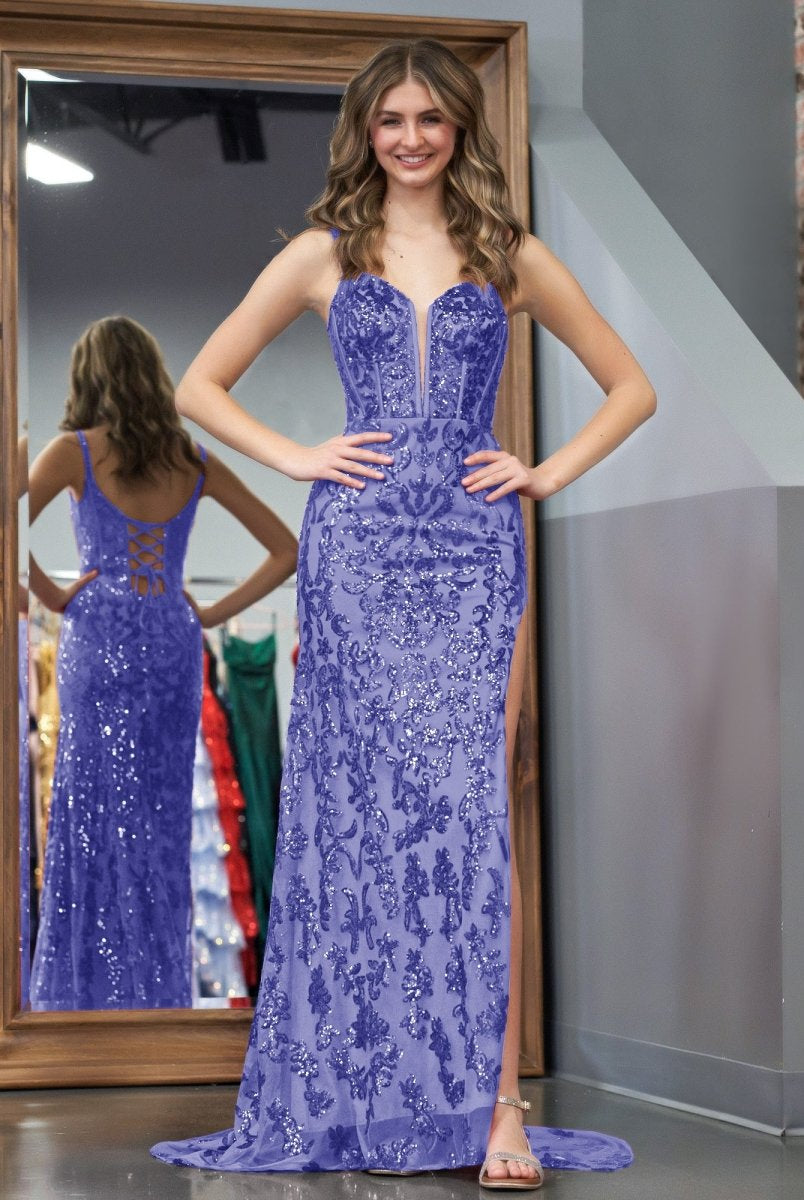 Erryn |Purple Sheath Sequins Long Prom Dress with Slit - KissProm