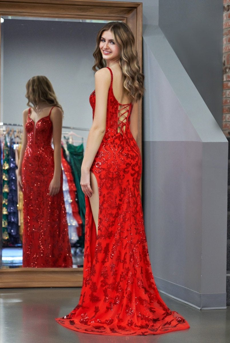 Sparkly Blue Sheath Sequins Long Prom Dress with Slit