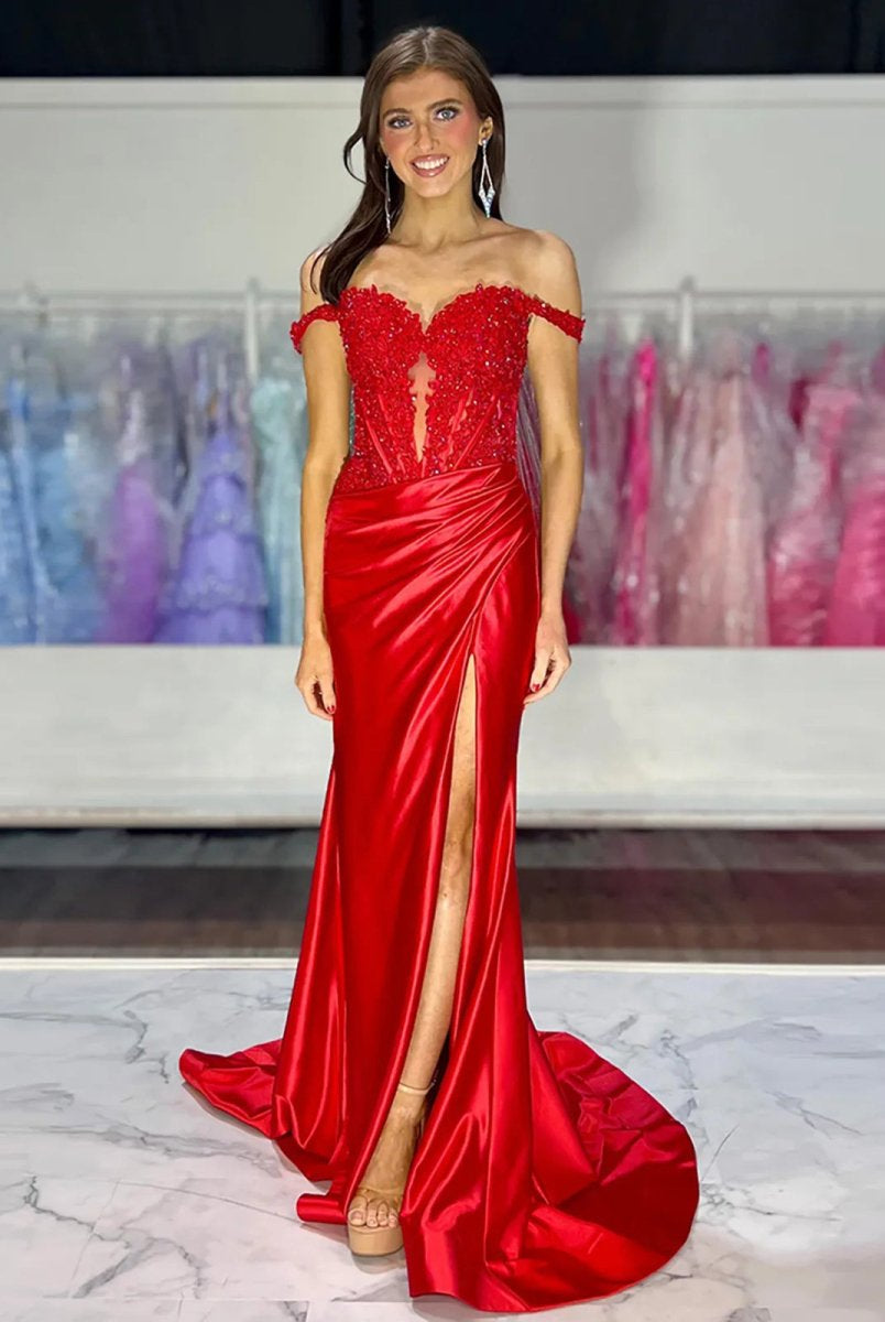 Eseld | Mermaid Sweetheart Pink Satin Long Prom Dresses With Split