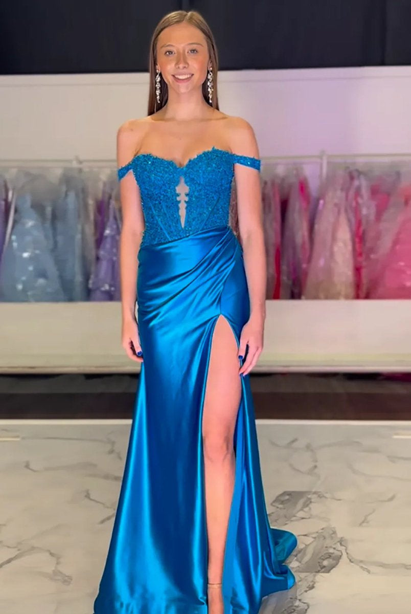 Eseld | Mermaid Sweetheart Pink Satin Long Prom Dresses With Split