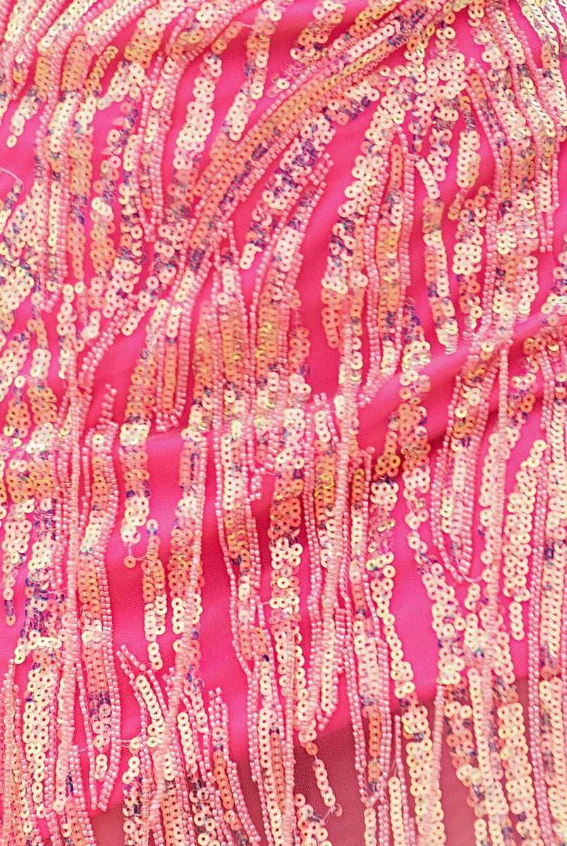 Eska | Hot Pink - Sheath V Neck Sequined Tassels Homecoming Dresses