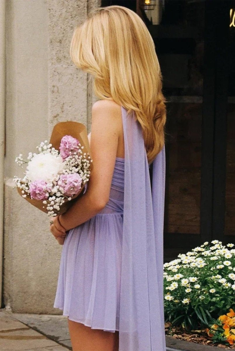 Kirae | Lilac - Sweetheart A Line Tulle Short Homecoming Dresses With Scarf