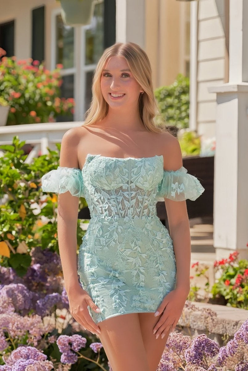 Ethel |Sheath Lace Strapless Homecoming Dress with Appliques - KissProm