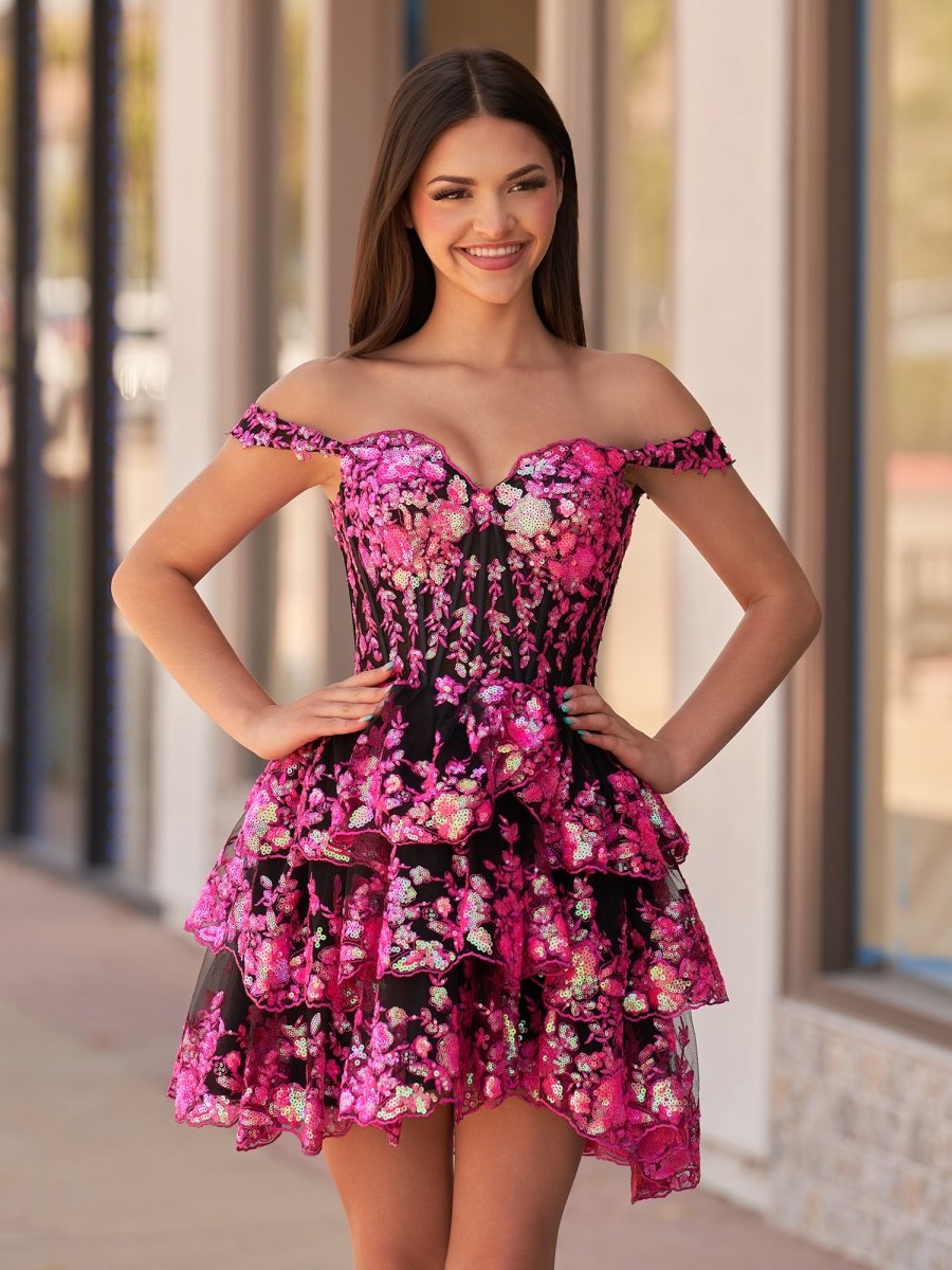 Everly | Black Pink - A-Line Sweetheart Tiered Short Homecoming Dress