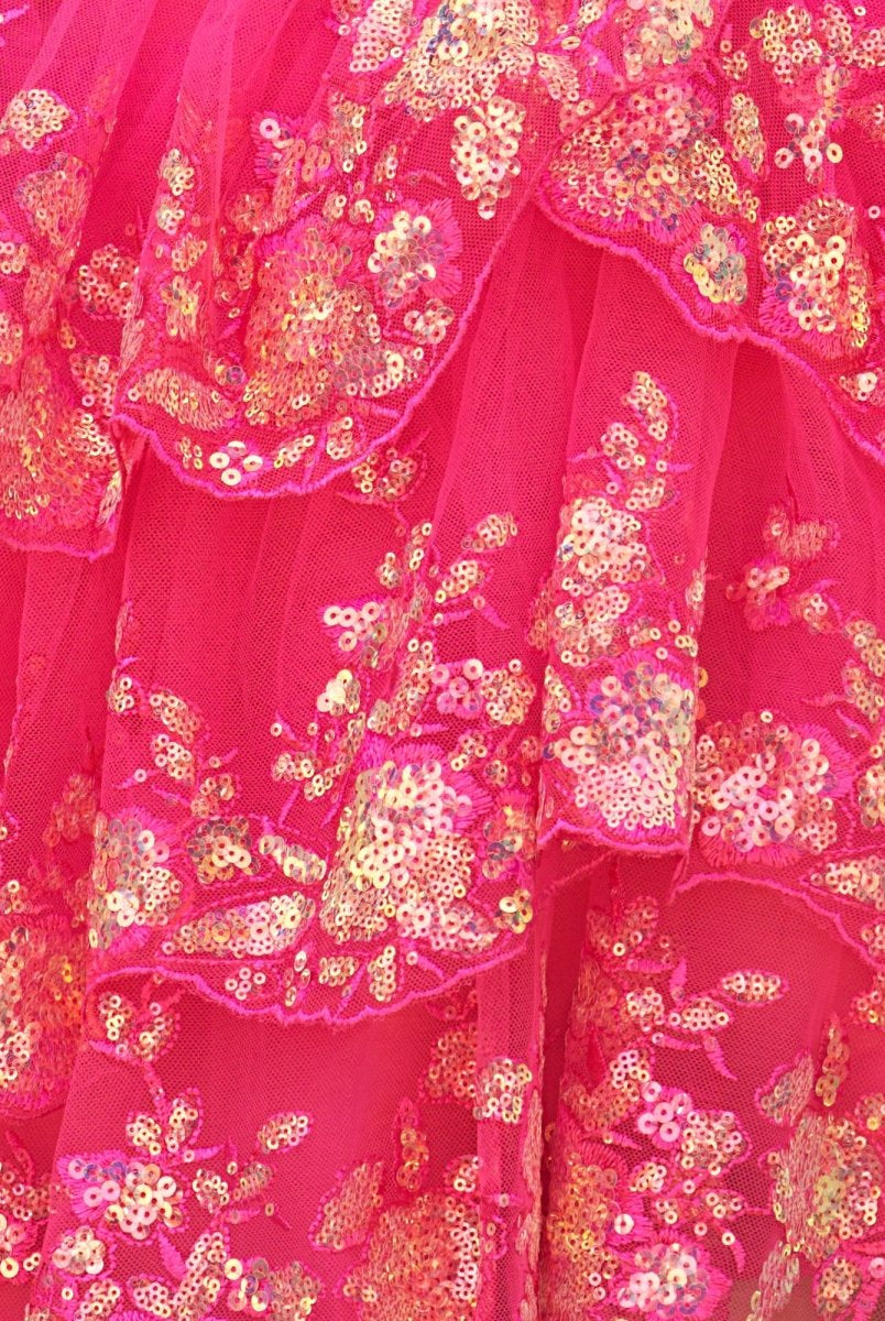 Everly | Fuchsia Gold - A-Line Sweetheart Tiered Short Homecoming Dress