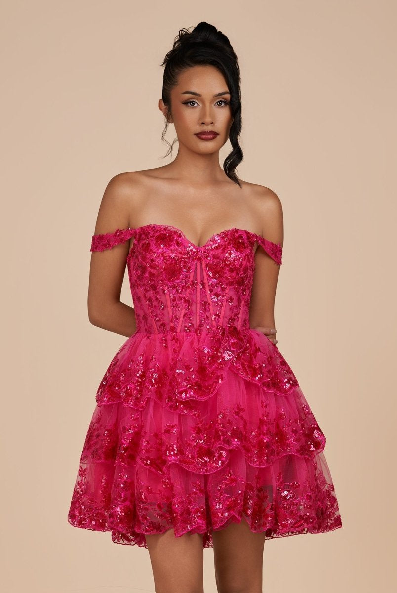 Everly | Fuchsia - A-Line Sweetheart Tiered Short Homecoming Dress