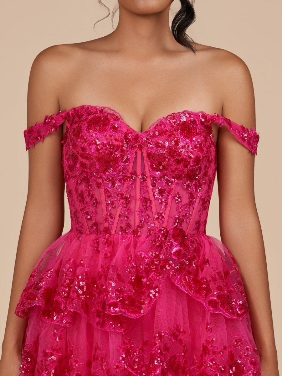 Everly | Fuchsia - A-Line Sweetheart Tiered Short Homecoming Dress