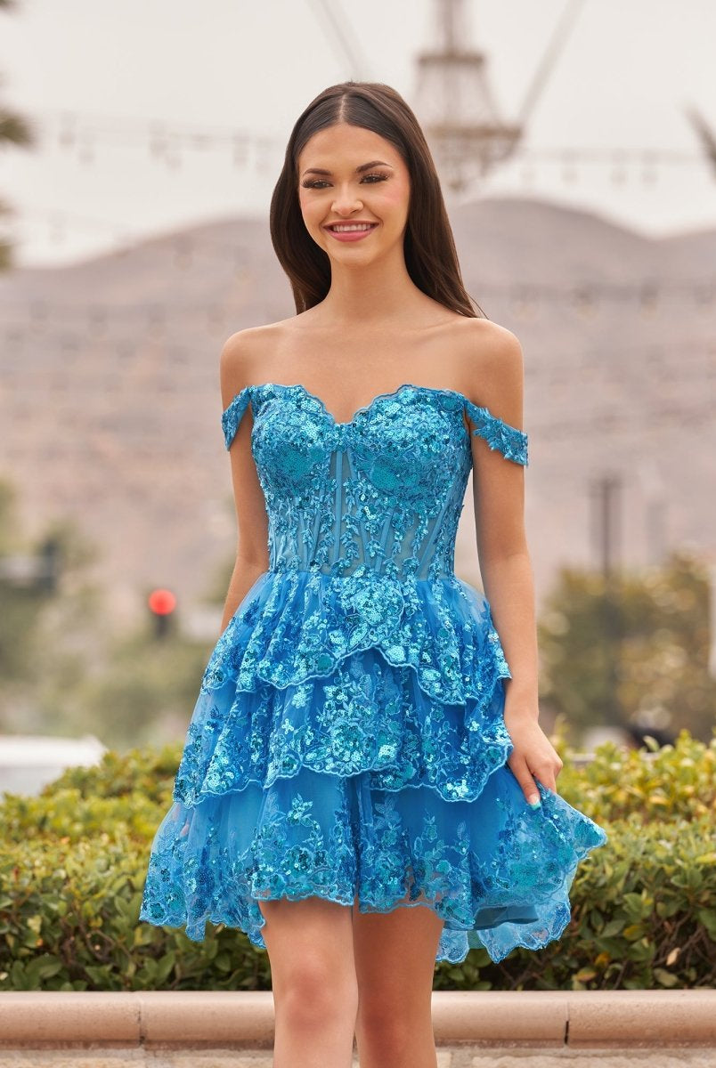 Everly | Peacock - A-Line Sweetheart Tiered Short Homecoming Dress