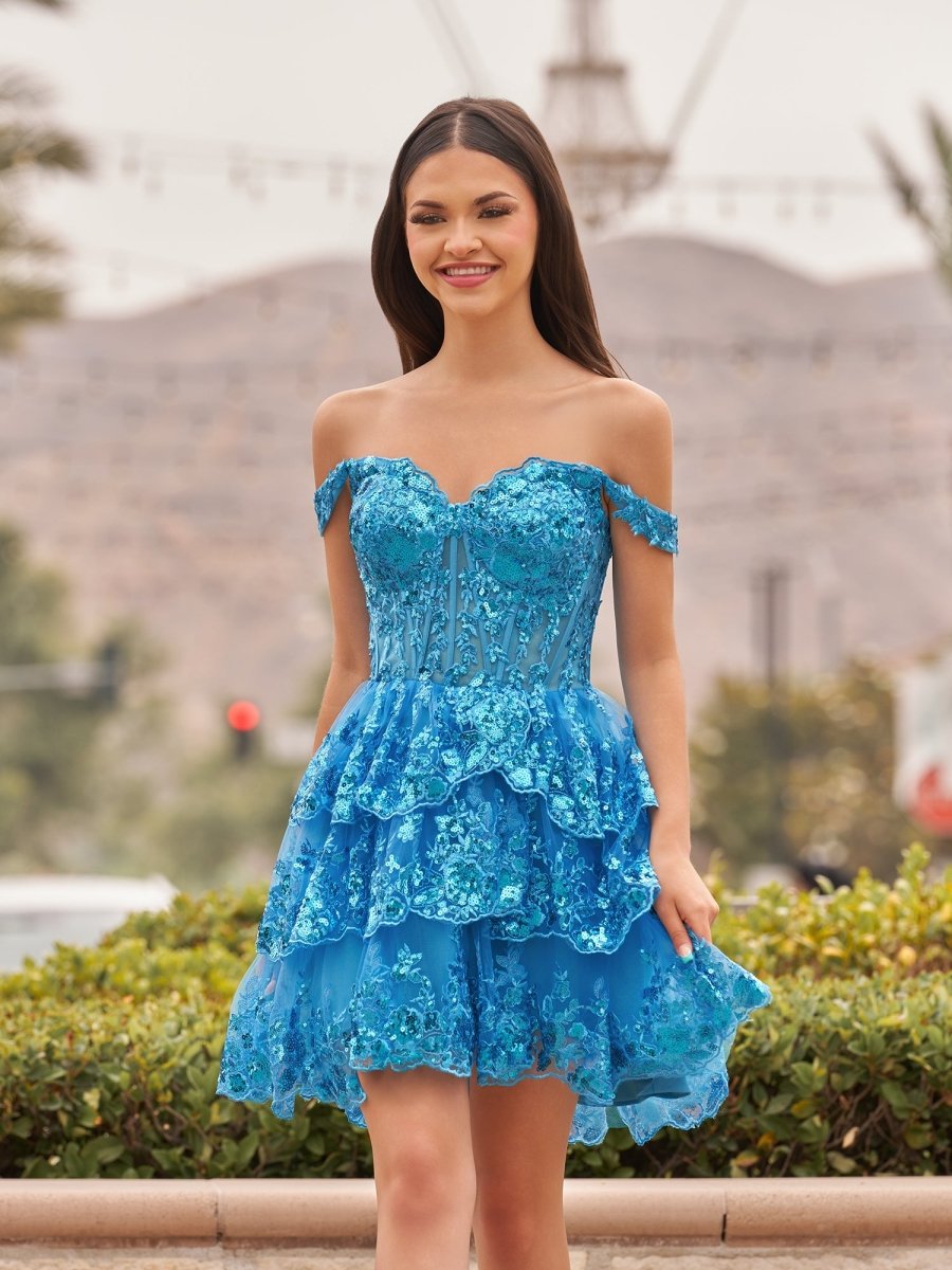 Everly | Peacock - A-Line Sweetheart Tiered Short Homecoming Dress