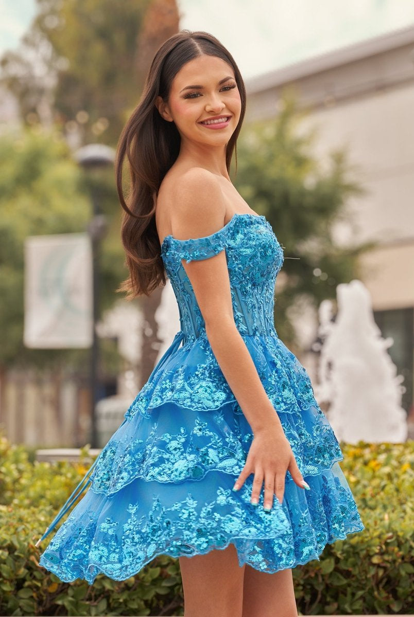 Everly | Peacock - A-Line Sweetheart Tiered Short Homecoming Dress