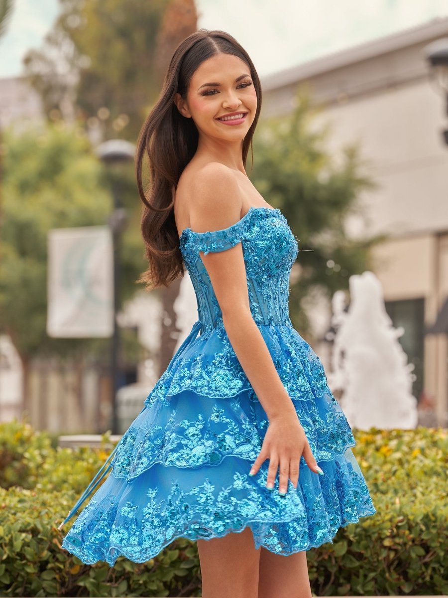 Everly | Peacock - A-Line Sweetheart Tiered Short Homecoming Dress