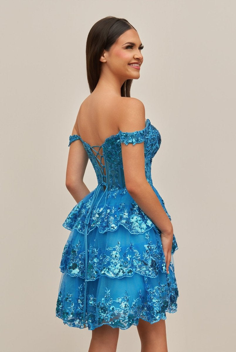 Everly | Peacock - A-Line Sweetheart Tiered Short Homecoming Dress