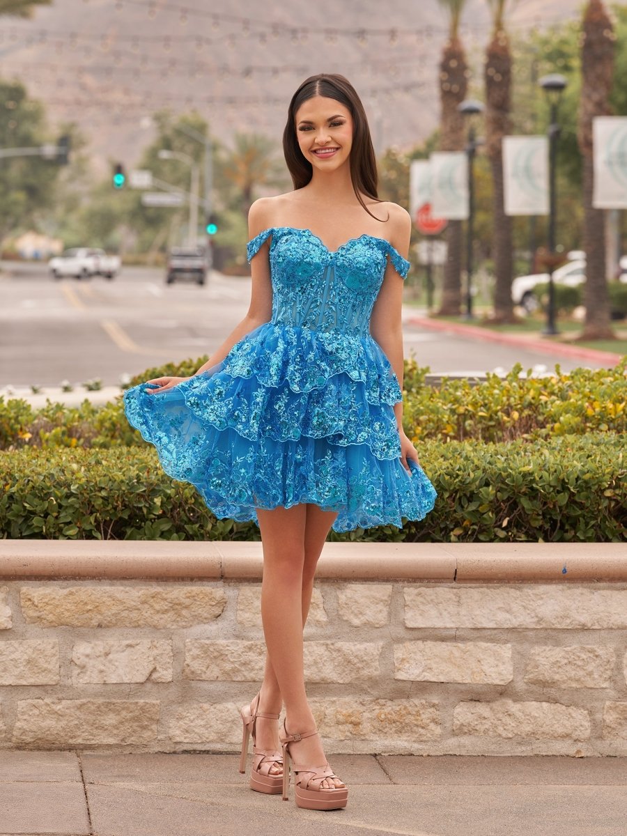 Everly | Peacock - A-Line Sweetheart Tiered Short Homecoming Dress