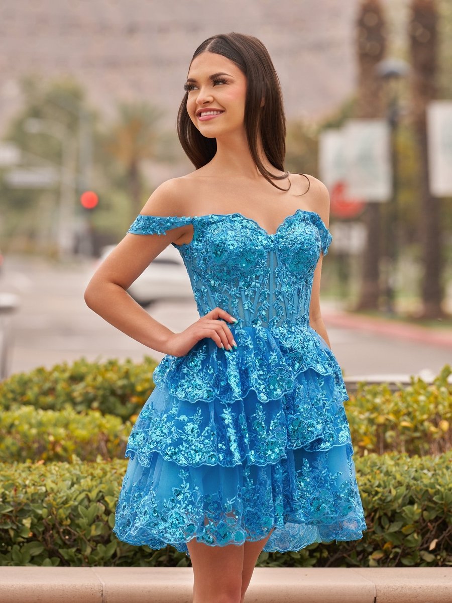 Everly | Peacock - A-Line Sweetheart Tiered Short Homecoming Dress