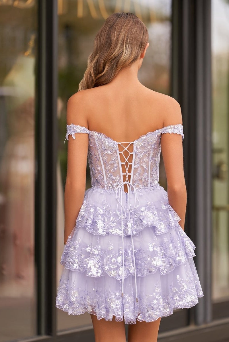 Everly | Purple - A-Line Sweetheart Tiered Short Homecoming Dress