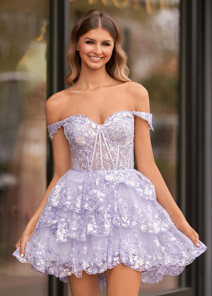 Purple - A-Line Sweetheart Tiered Short Homecoming & Cocktail Dresses, Purple / 16 Purple - A-Line Sweetheart Tiered Short Homecoming & Cocktail Dresses, Purple / 16