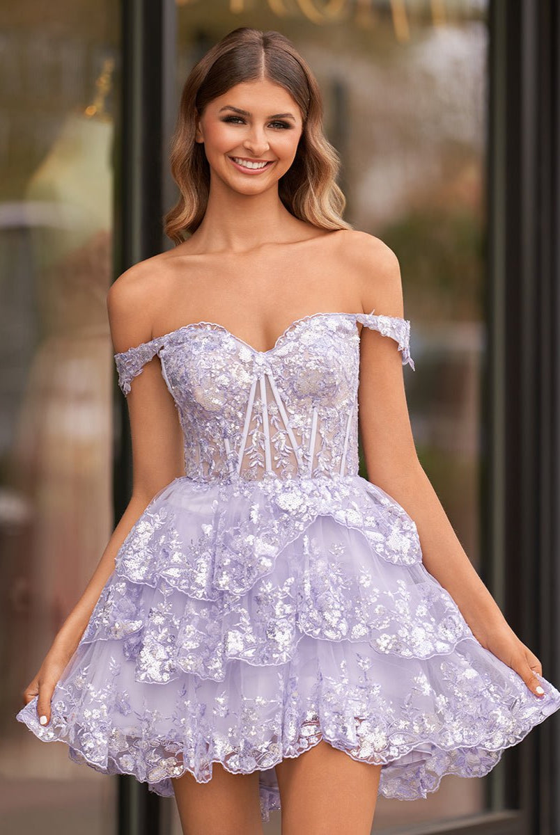 Everly | Purple - A-Line Sweetheart Tiered Short Homecoming Dress