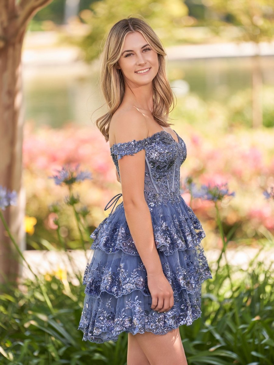 Everly | Grey Blue - A-Line Sweetheart Tiered Short Homecoming Dress