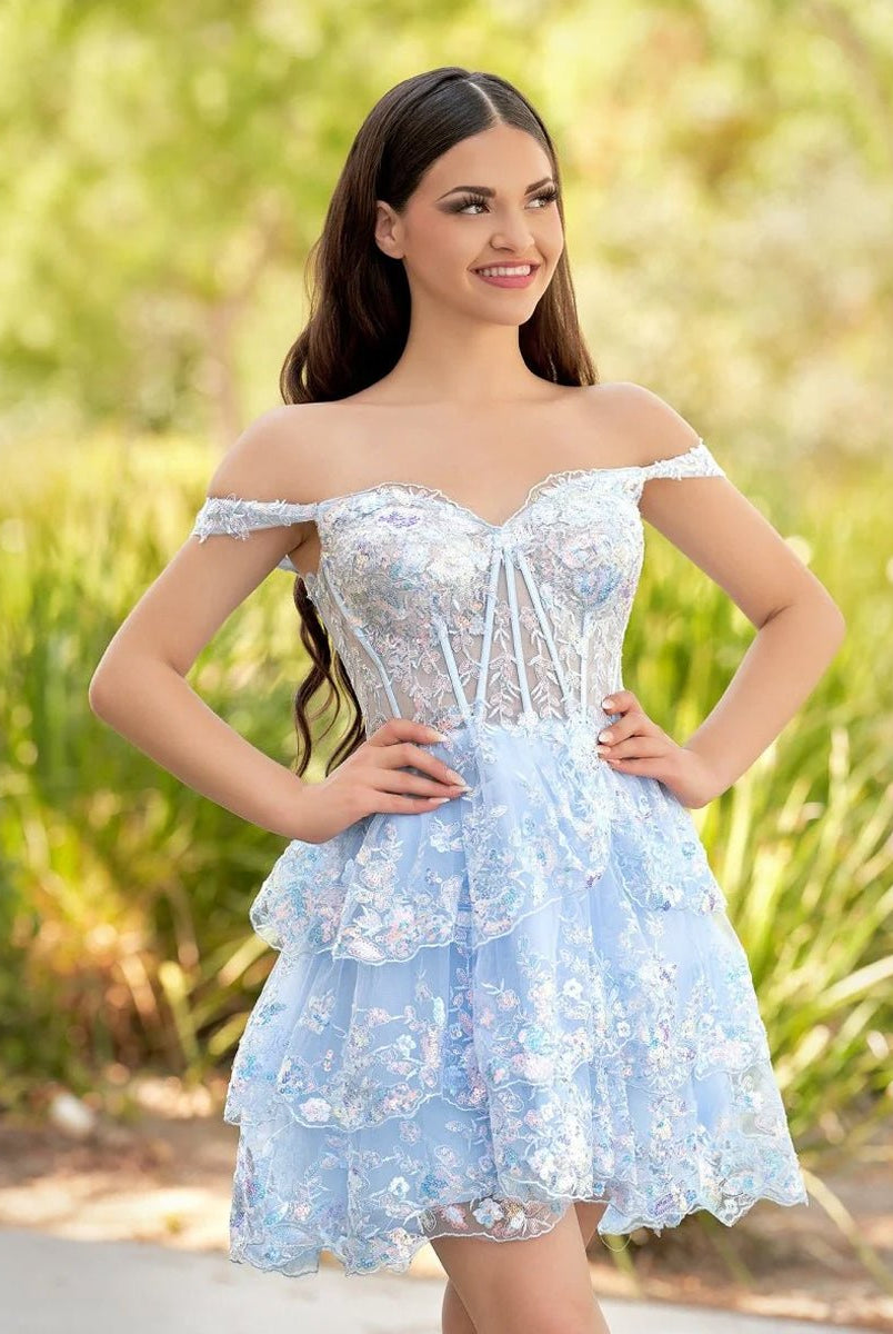 Everly | Sky Blue - A-Line Sweetheart Tiered Short Homecoming Dress