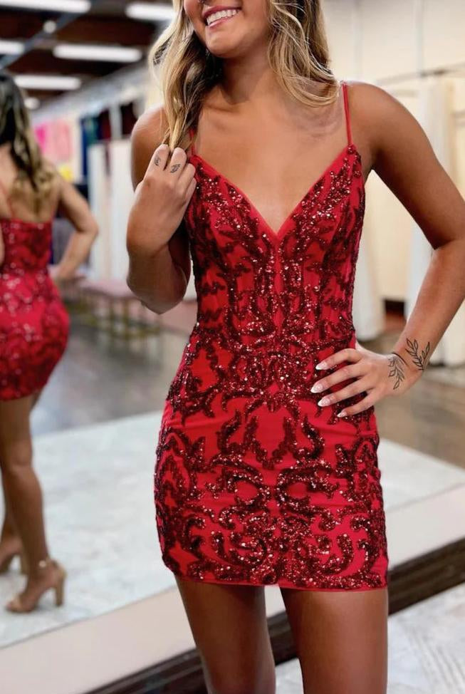 Arianna | Royal Blue V Neck Bodycon Homecoming Dresses with Sequins Appliques