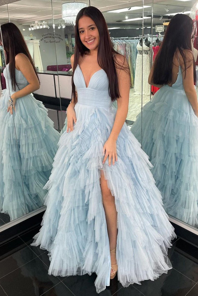 Alianna |A-Line Spaghetti Straps Tiered Tulle Prom Dress