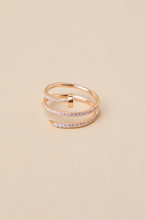 Multilayer Gold Open Circle Rings with Rhinestones - KissProm