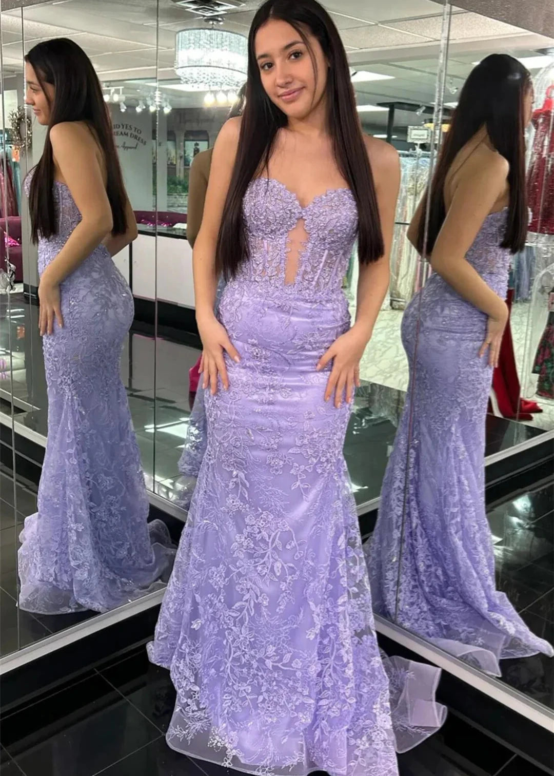 Terry | Black Sweetheart Lace Appliques Mermaid Long Prom Dresses