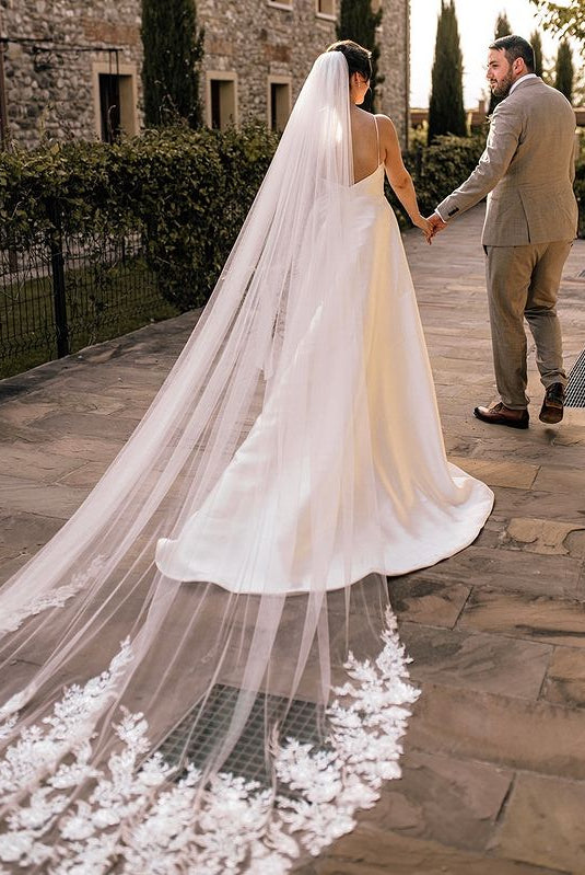 Elegant A Line V Neck Straps Satin Wedding Dresses