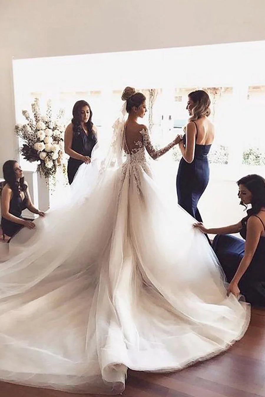 Navy Spaghetti Straps Mermaid Long Bridesmaid Dress - KissProm