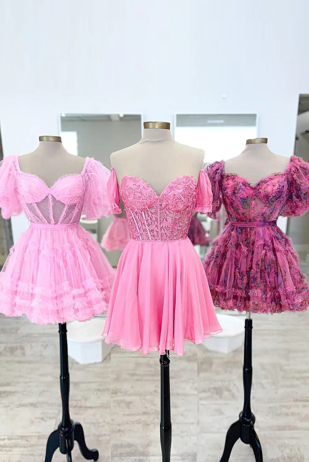 Lavinia |A Line Lace Off the Shoulder Homecoming Dress with Appliques