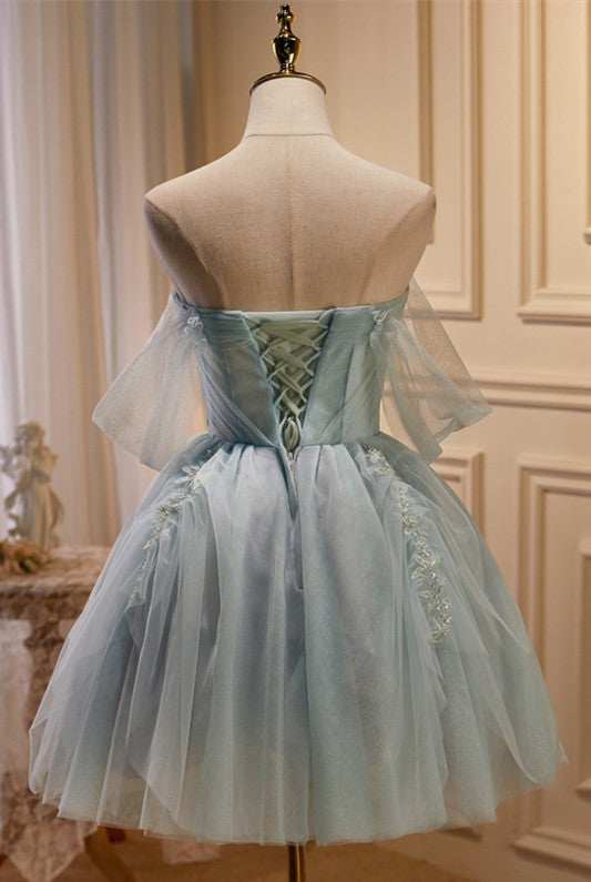 Fairy-tale Tulle Beaded Off-the-Shoulder Lace-Up Back A-Line Party Dress