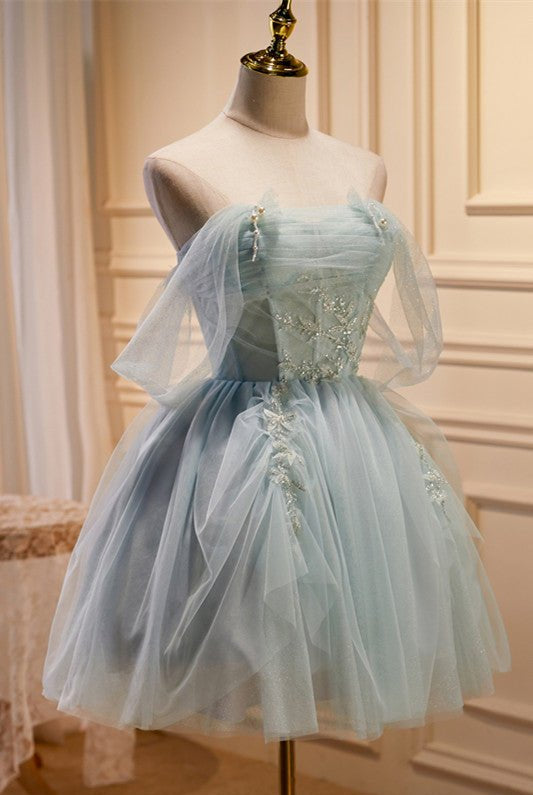 Fairy-tale Tulle Beaded Off-the-Shoulder Lace-Up Back A-Line Party Dress