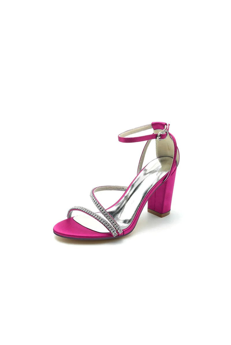 Faux Silk Strappy Chunky Heel Prom Shoes - KissProm