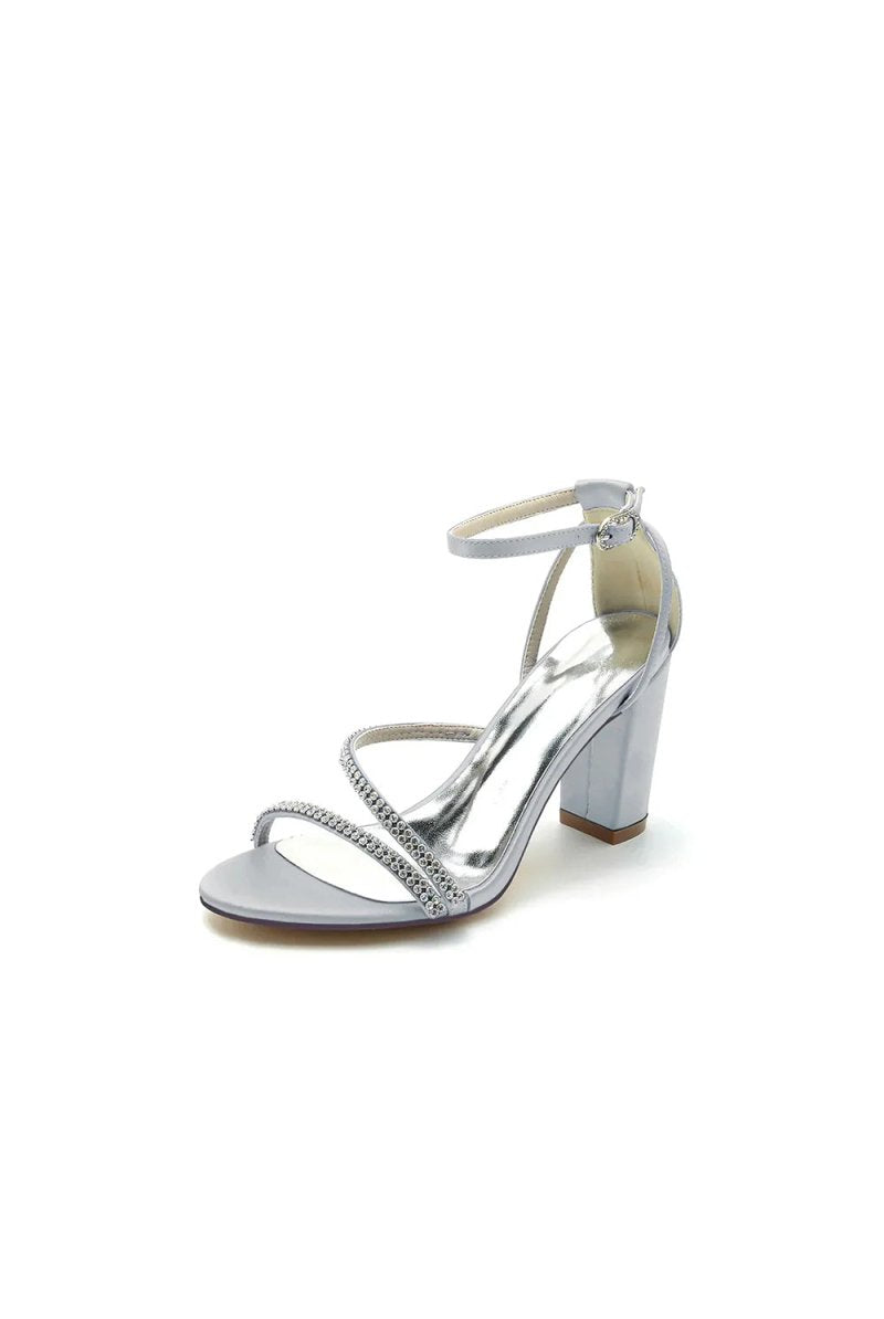 Faux Silk Strappy Chunky Heel Prom Shoes - KissProm