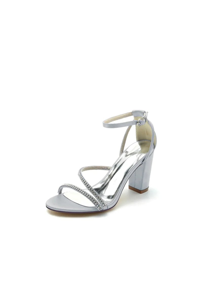 Faux Silk Strappy Chunky Heel Prom Shoes - KissProm